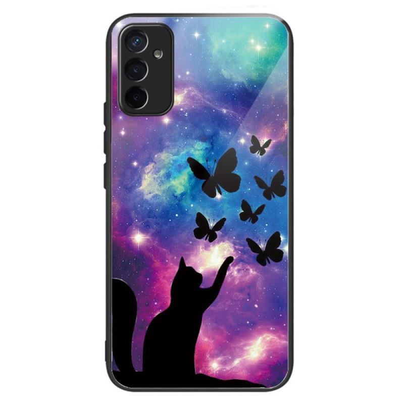 Samsung Galaxy M13 Hülle aus gehärtetem Glas Katze und Schmetterlinge