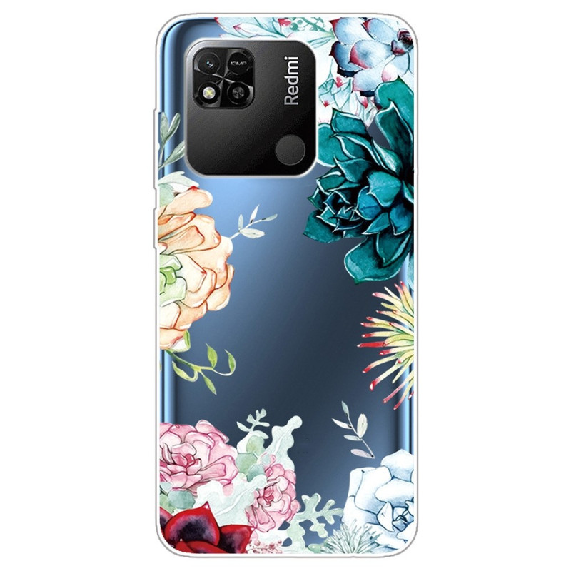 Xiaomi Redmi 10A Transparent Aquarell Blumen Cover