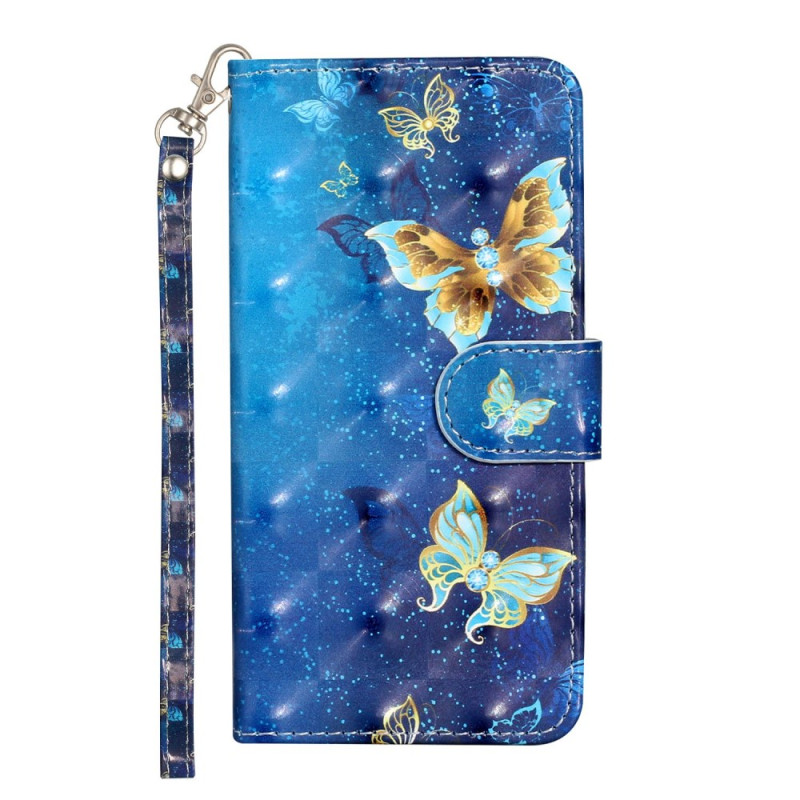 Xiaomi Redmi 10A Tasche Schmetterlinge Auf Blauem Hintergrund mit Riemen