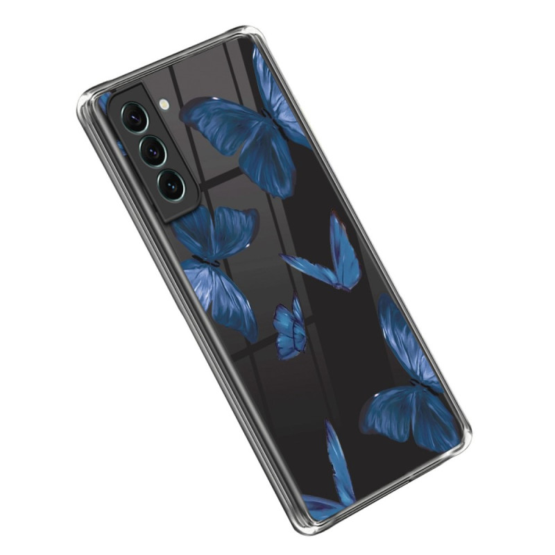 Samsung Galaxy S23 5G Cover Transparent Blaue Schmetterlinge