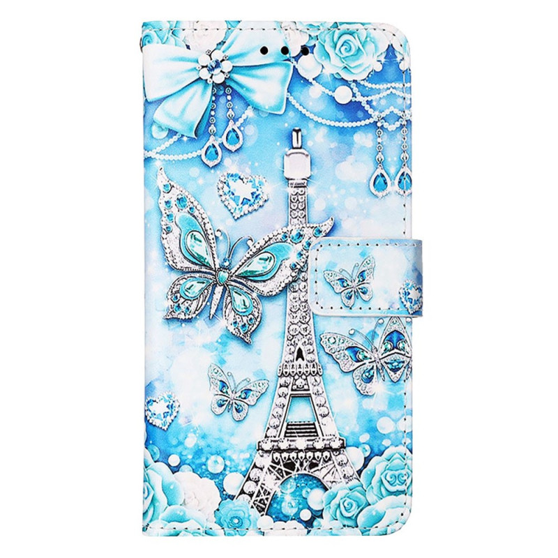 Samsung Galaxy S23 Ultra 5G Tasche Eiffelturm Schmetterlinge mit Riemen