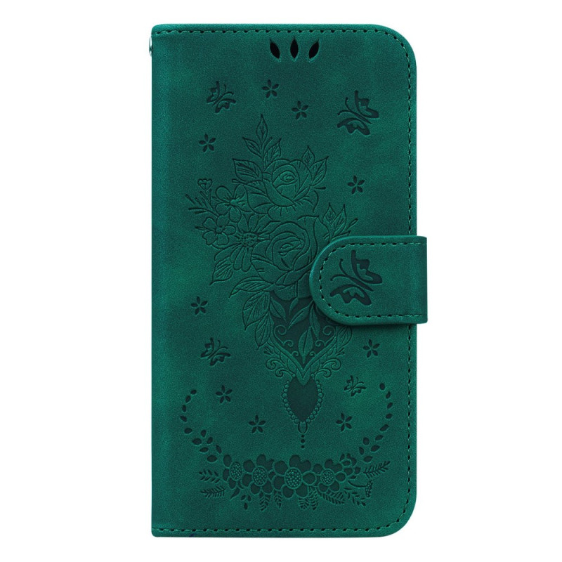 Samsung Galaxy S23 Ultra 5G Tasche Rosen und Schmetterlinge mit Riemen