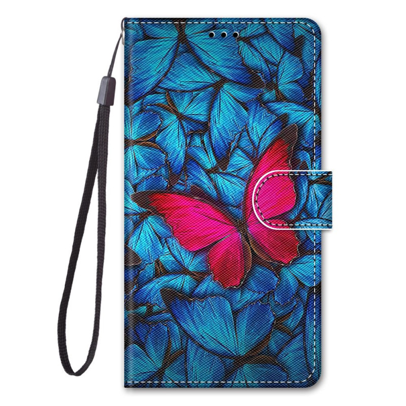 Sony Xperia 10 IV Tasche Roter Schmetterling Auf Blauem Hintergrund