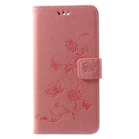 Huawei Mate 10 Lite Hülle Schmetterlinge und Blumen mit Riemen