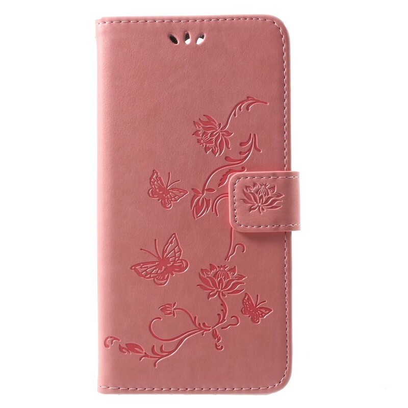 Huawei Mate 10 Lite Hülle Schmetterlinge und Blumen mit Riemen