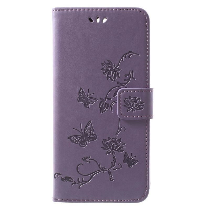 Huawei Mate 10 Lite Hülle Schmetterlinge und Blumen mit Riemen