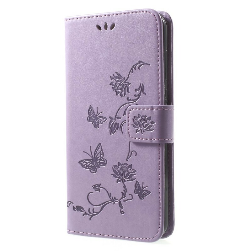 Huawei Mate 10 Lite Hülle Schmetterlinge und Blumen mit Riemen
