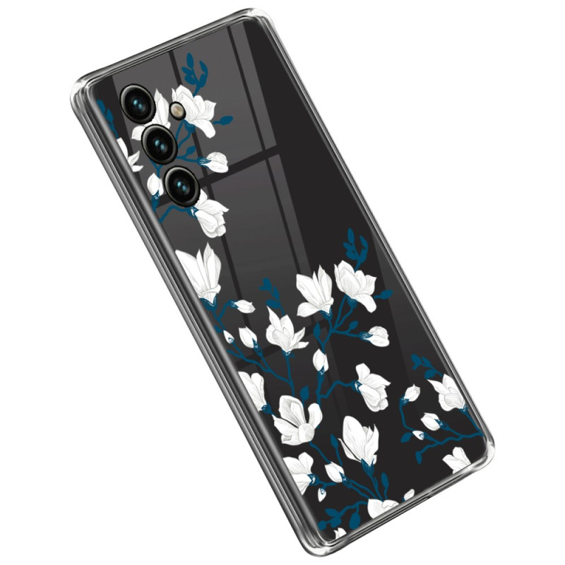 Samsung Galaxy A14 5G / A14 Transparent Cover Weiße Blumen