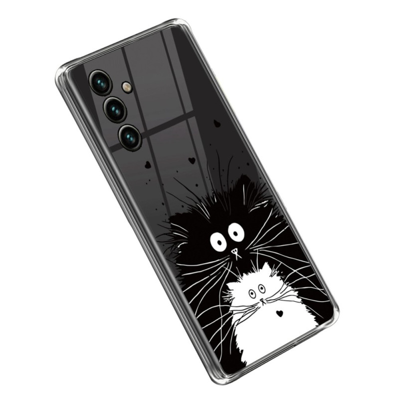 Samsung Galaxy A14 5G / A14 Transparent Cover Katze Weiss Katze Schwarz