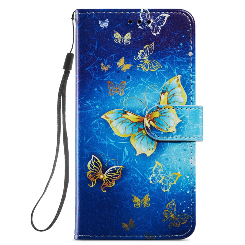 Samsung Galaxy A54 5G Tasche Goldene Schmetterlinge mit Riemen