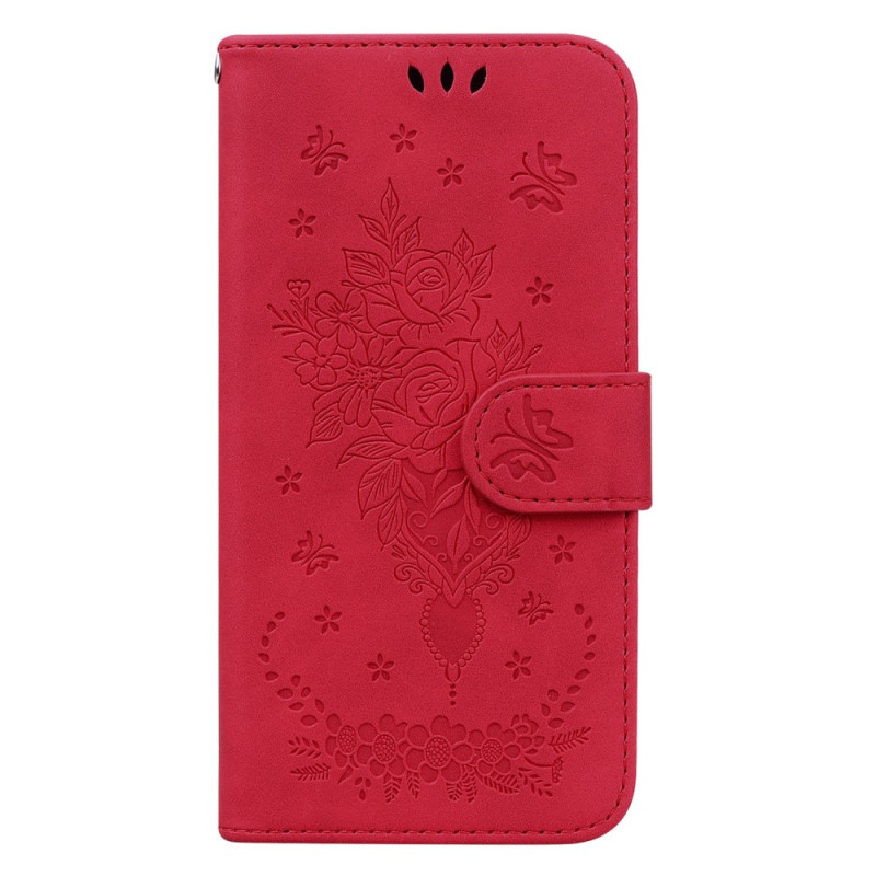 Xiaomi Redmi Note 12 4G Hülle Rosen und Schmetterlinge mit Riemen