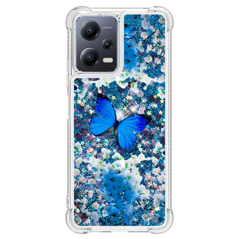 Xiaomi Redmi Note 12/Poco X5 5G Glitter Schmetterlinge Cover