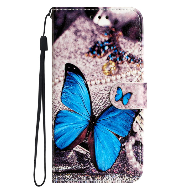 Google Pixel 7A Schmetterling Tasche mit Riemen in Blau