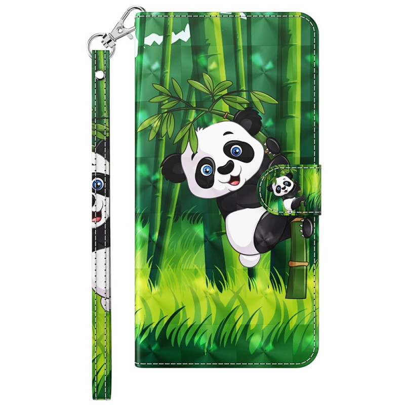 Moto G73 5G Tasche Panda und Bambus mit Riemen