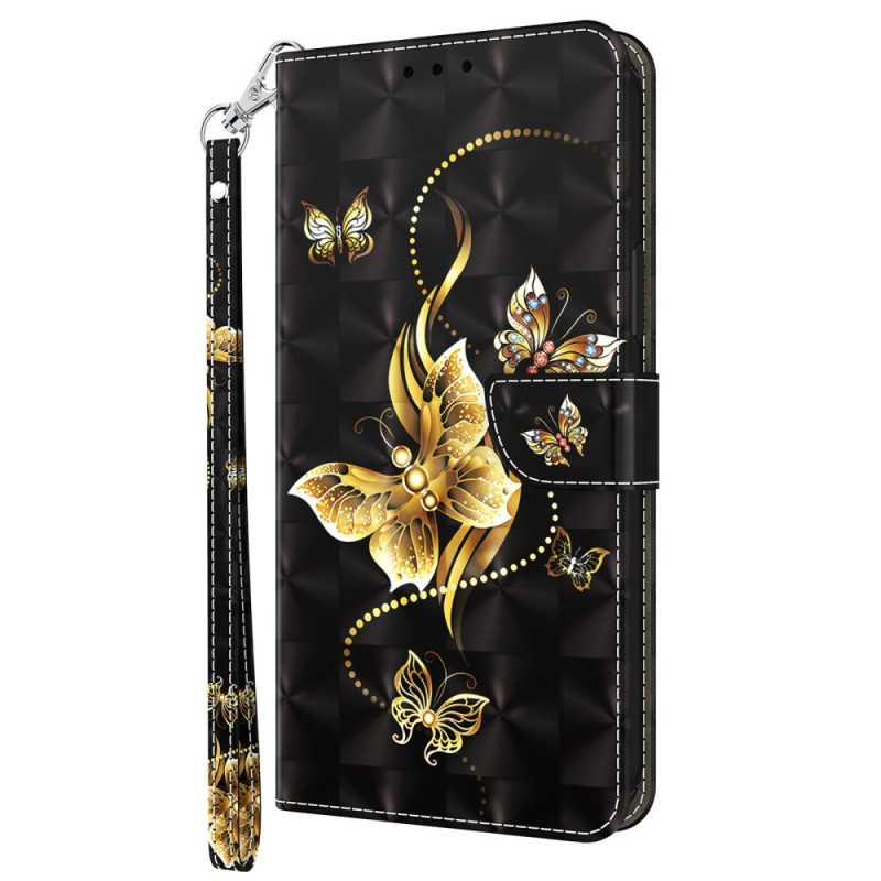 Xiaomi Redmi 12C Tasche Goldene Schmetterlinge mit Riemen