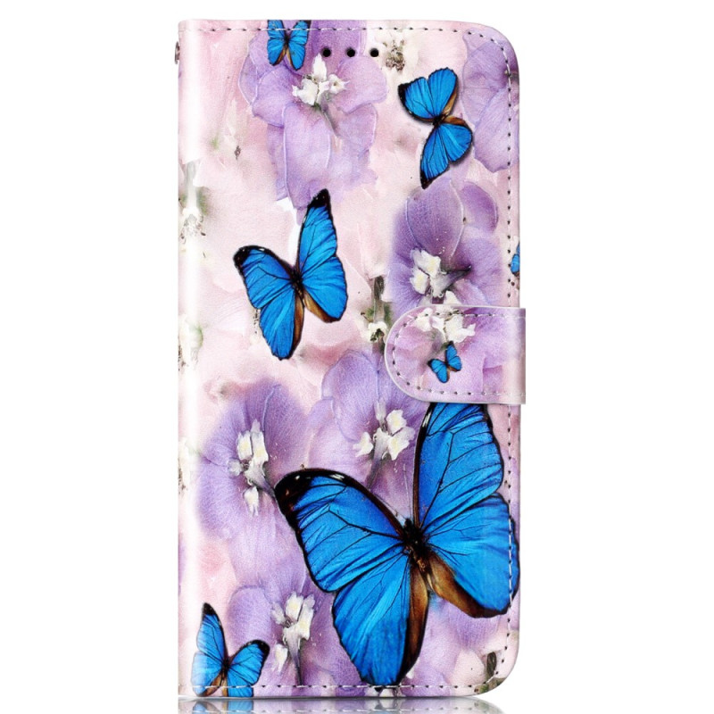 Sony Xperia 1 V Tasche Blaue Schmetterlinge mit Riemen
