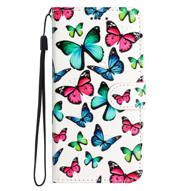 Sony Xperia 1 V Tasche Bunte Schmetterlinge mit Riemen