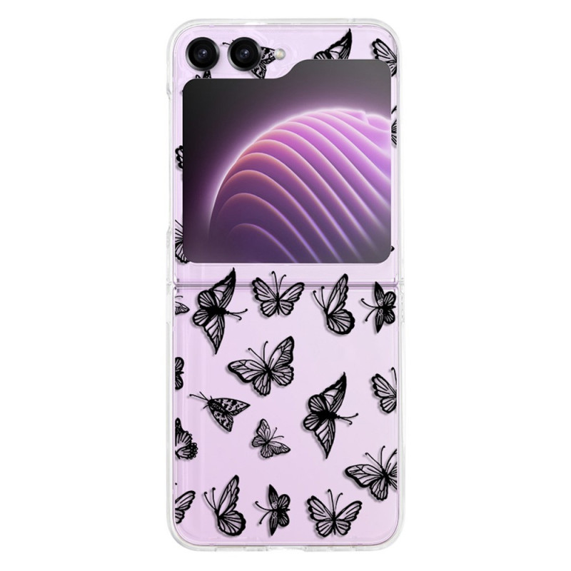 Samsung Galaxy Z Flip 5 Cover Transparent Schwarze oder Weiße Schmetterlinge