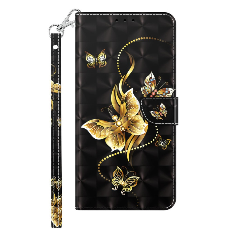 Moto G22 / E32s Tasche Goldene Schmetterlinge mit Riemen