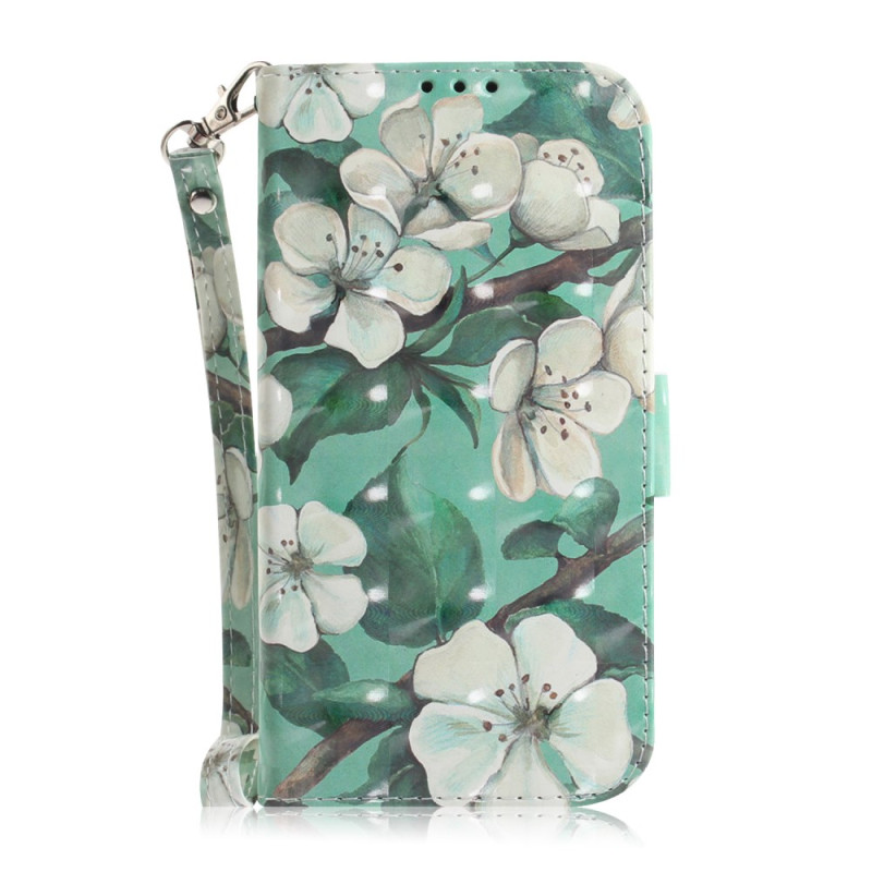 Xiaomi Redmi 12 Tasche Weiße Blumen mit Riemen