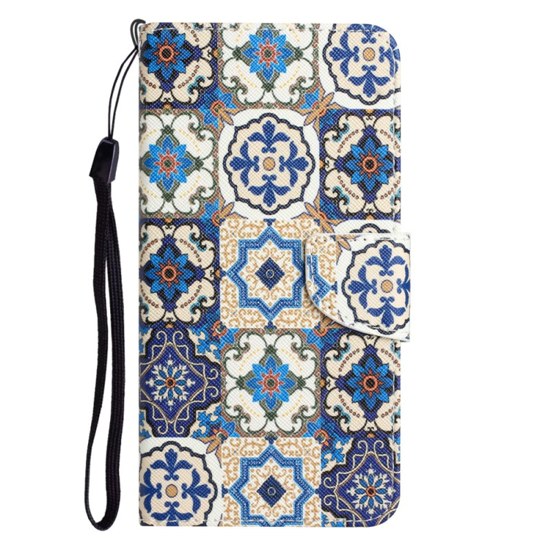 iPhone 15 Patchwork-Hülle mit Riemen in Blau