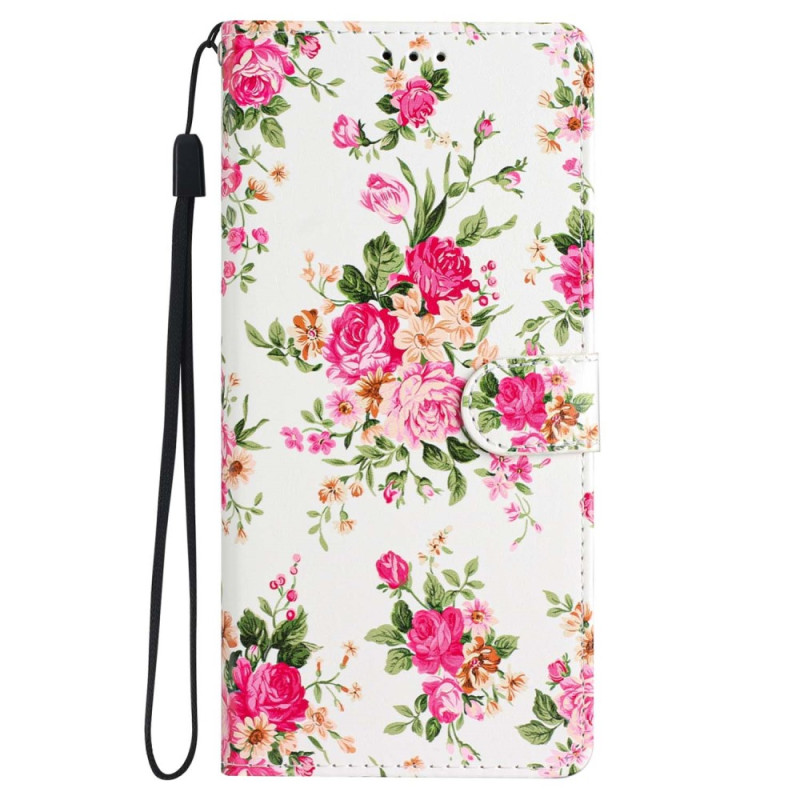 Hülle iPhone 15 Plus Blumen mit Riemen