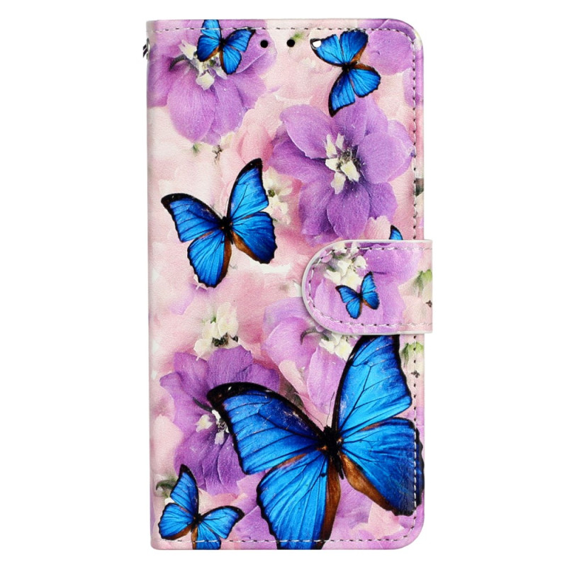iPhone 15 Plus Hülle Kleine Blaue Schmetterlinge mit Riemen