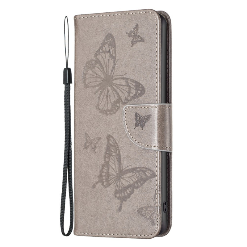 iPhone 15 Plus Hülle Bedruckte Schmetterlinge mit Riemen