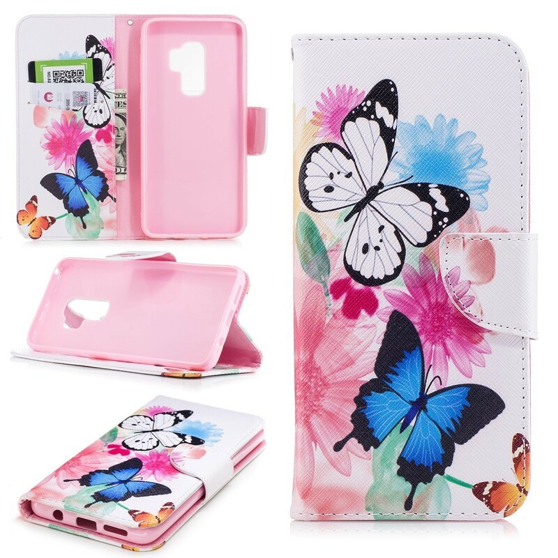 Samsung Galaxy S9 Plus Hülle Gemalte Schmetterlinge und Blumen Samsung Galaxy S9 Plus Hülle Gemalte Schmetterlinge und Blumen