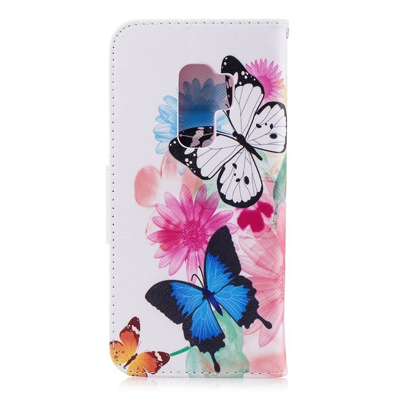 Samsung Galaxy S9 Plus Hülle Gemalte Schmetterlinge und Blumen Samsung Galaxy S9 Plus Hülle Gemalte Schmetterlinge und Blumen