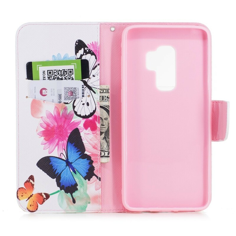 Samsung Galaxy S9 Plus Hülle Gemalte Schmetterlinge und Blumen Samsung Galaxy S9 Plus Hülle Gemalte Schmetterlinge und Blumen