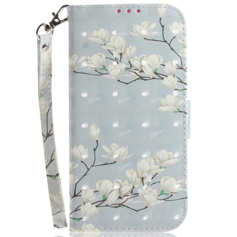 Samsung Galaxy S23 FE Weiße Blumen Riemen Tasche