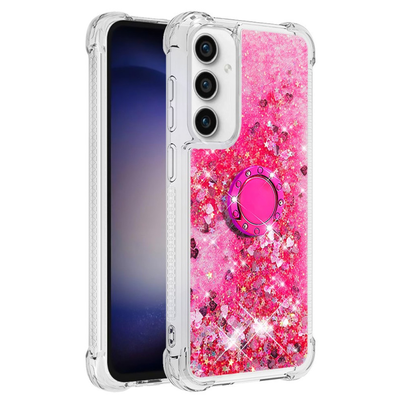 Coque Samsung Galaxy S23 FE Paillettes Colorées Anneau-Support