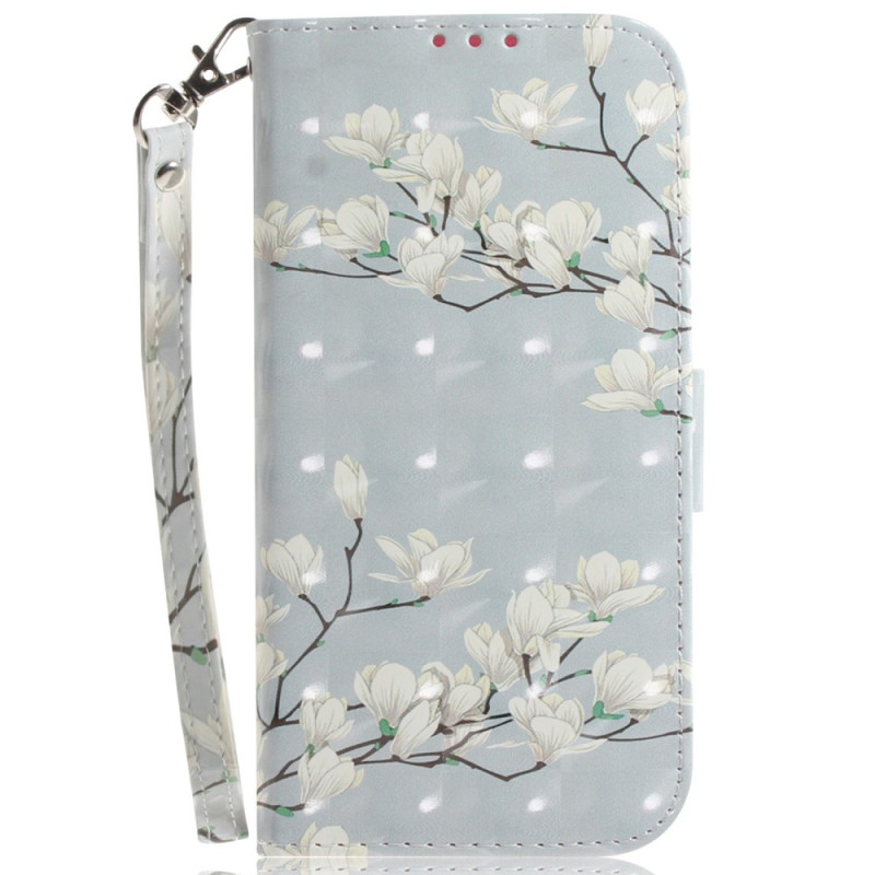 Xiaomi 13T / 13T Pro Tasche Weiße Blumen mit Riemen