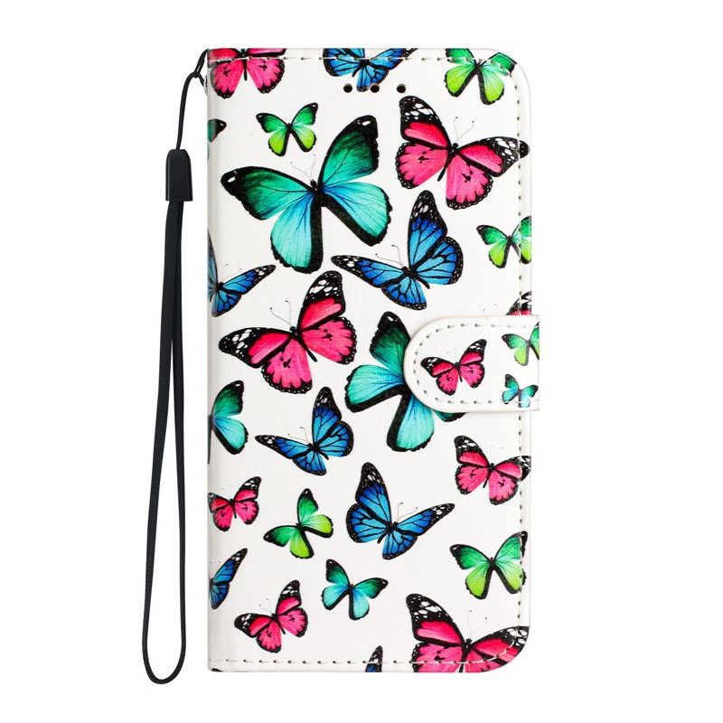 Tasche Moto G14 Bunte Schmetterlinge mit Riemen