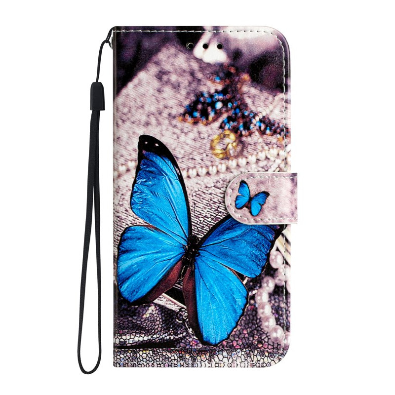 Tasche Moto G14 Schmetterling Blau mit Riemen