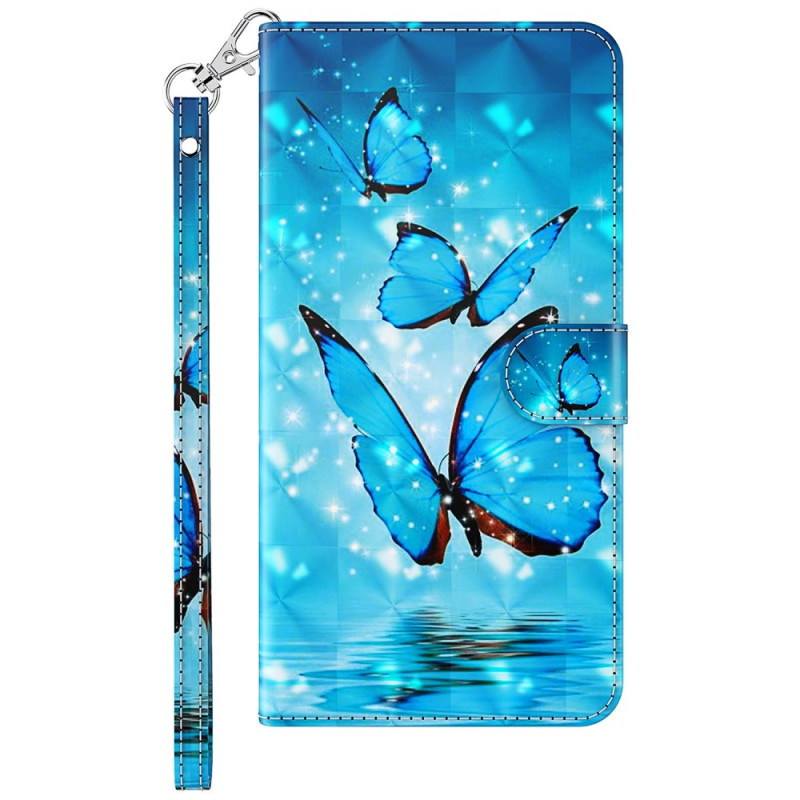 Samsung Galaxy S24 5G Tasche Blaue Schmetterlinge mit Riemen