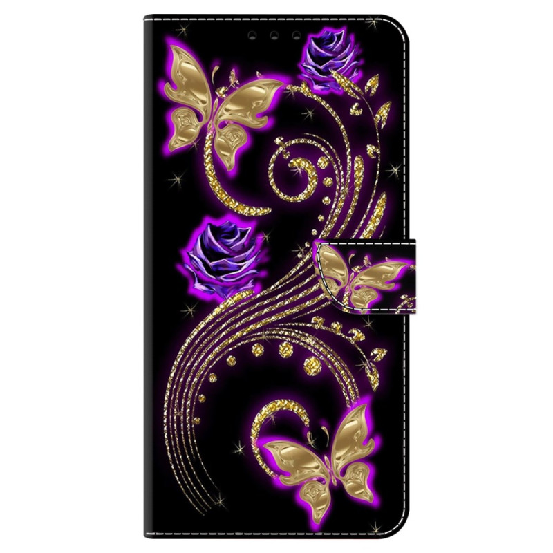 Samsung Galaxy S24 5G Hülle Violette Blumen und Schmetterlinge