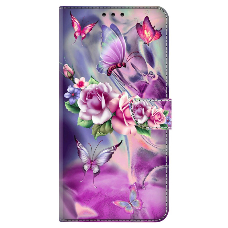 Samsung Galaxy S24 5G Hülle Schmetterlinge und Blumen Violett