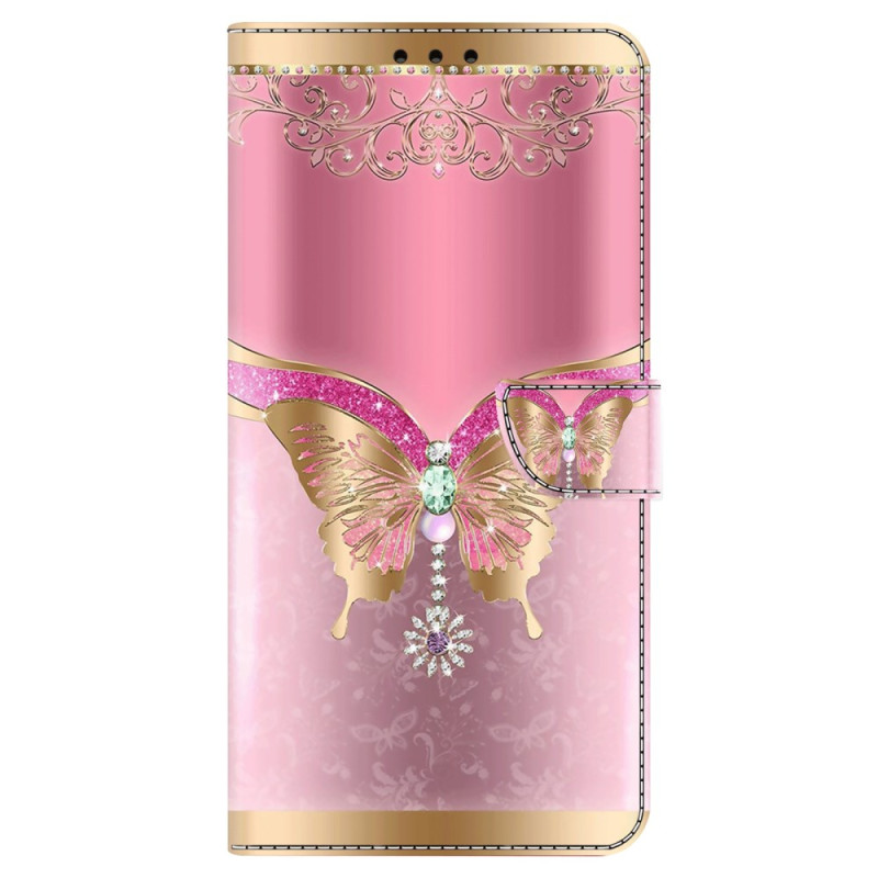 Samsung Galaxy S24 5G Schmetterling Hülle Rosa und Gold