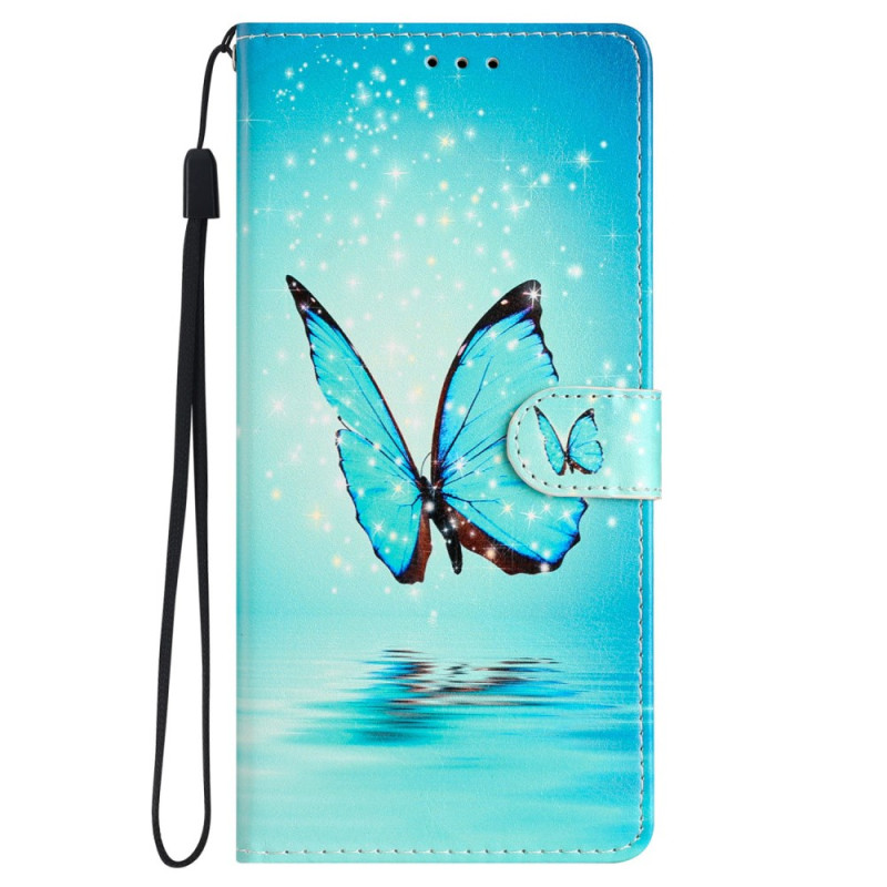 Samsung Galaxy S24 5G Tasche Blaue Schmetterlinge mit Riemen