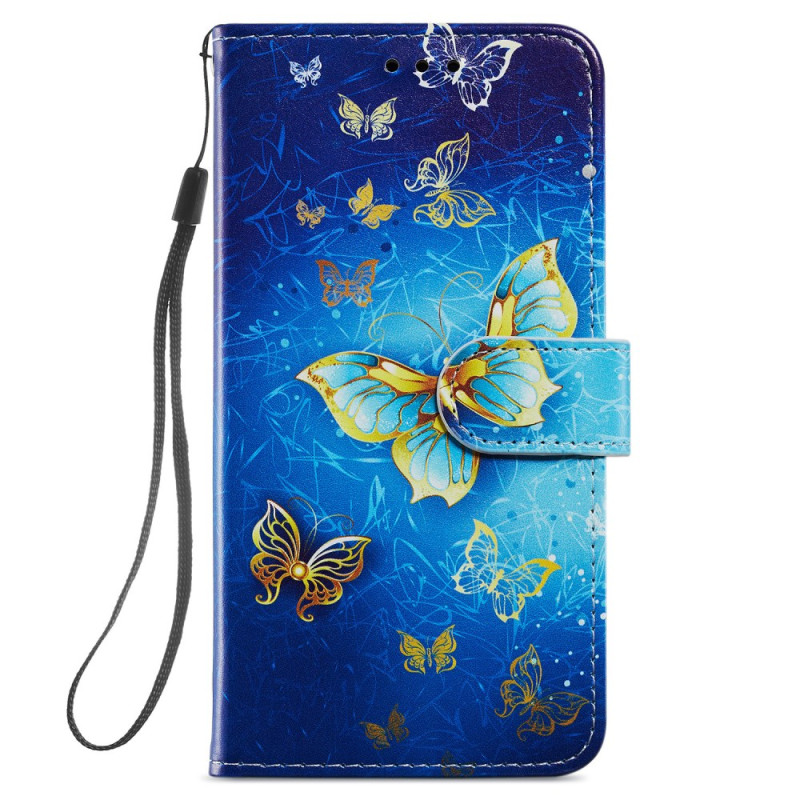 Samsung Galaxy S24 5G Hülle Schöne Goldene Schmetterlinge mit Riemen