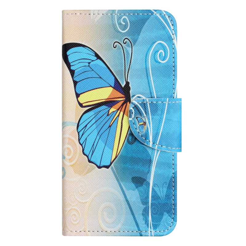 Samsung Galaxy S24 5G Schmetterling Tasche mit Riemen in Blau und Gelb