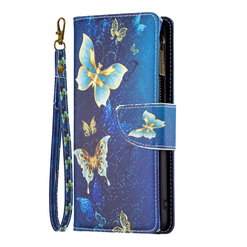 Hülle für Samsung Galaxy S24 5G Goldene Schmetterlinge Riemen Brieftasche