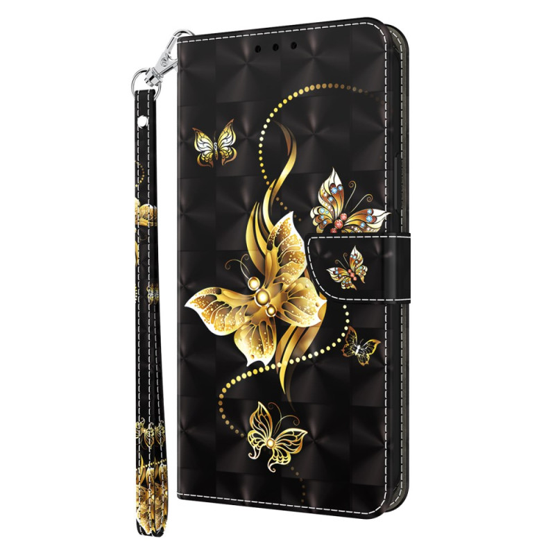 Tasche Moto G54 5G Goldene Schmetterlinge mit Riemen