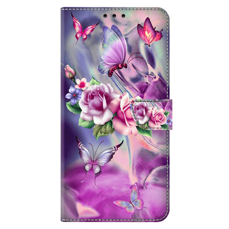 Hülle Moto G54 5G Schmetterlinge und Blumen Violett