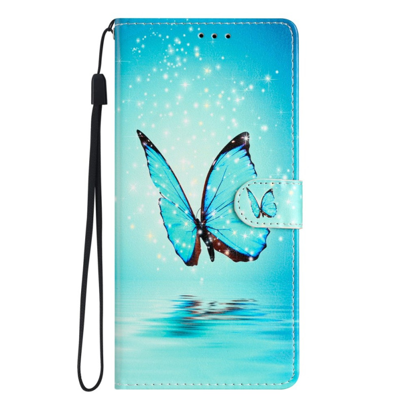 Xiaomi Redmi 13C / Poco C65 Tasche Blauer Schmetterling Flug mit Riemen