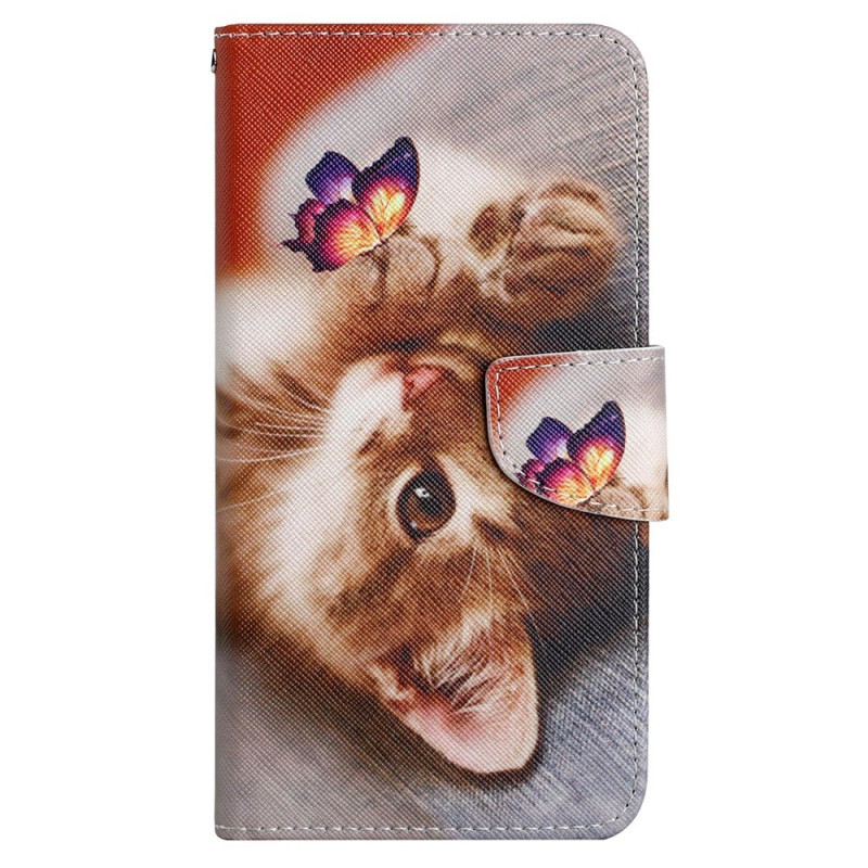 Xiaomi Redmi 13C / Poco C65 Tasche Schmetterling und Katze mit Riemen