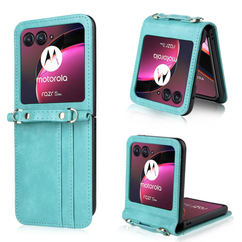 Motorola Razr 40 Ultra Cover Kunstleder Kartenhalter und Schultergurt