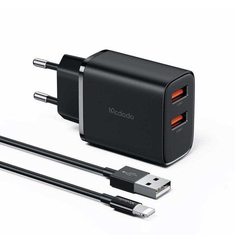 Wandladegerät-Set mit 2 USB-A 2.4A, USB-zu-iP-Kabel und Reiseadapter MCDODO